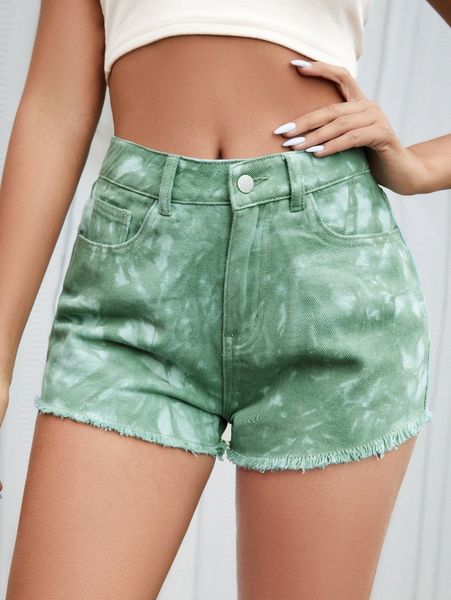 

tie dye raw hem denim shorts 27zm#, White;black
