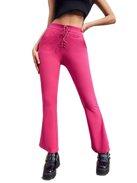 

grommet lace up front flare leg pants r4ca#, Black;white