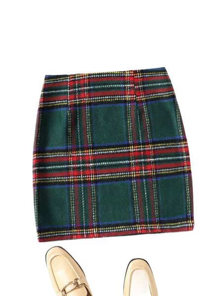 

tartan bodycon skirt 38pn#, Black