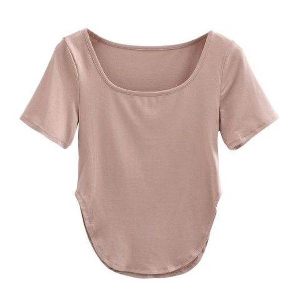 

yoga retro short-sleeved sports t-shirt women breathable thin square neck tight stretch fitness shirt, White;red