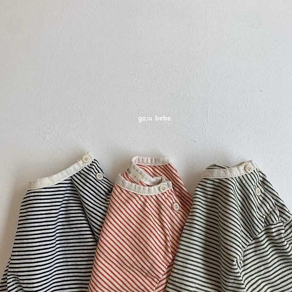 

infant cotton soft striped t-shirt baby buttons down round neck base shirt girls, Blue
