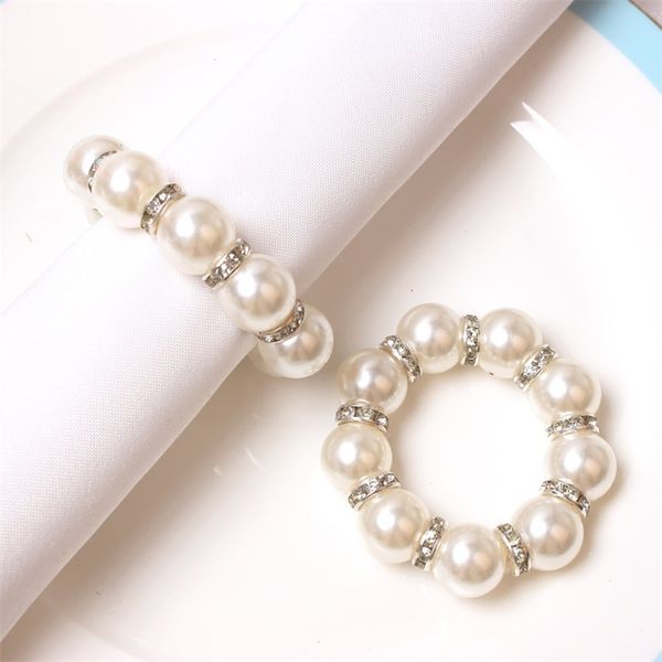 Beige weiße Perlen Serviettenringe Serviettenschnalle für Hochzeit, Empfang, Party, Tischdekoration, Zubehör
