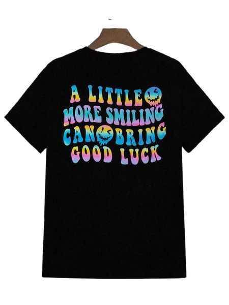 

men reflective slogan & cartoon graphic tee 705k#, White;black