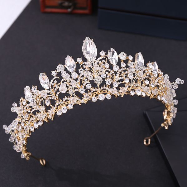 Coroa de noiva de luxo strass cristais headpieces real casamento rainha grandes coroas princesa cristal barroco festa aniversário tiaras f317u