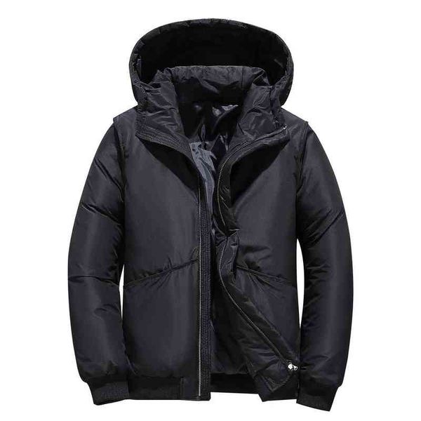 

winter white duck down jackets men hooded warm windbreak coats hooded parkas jackets mens color casual duck down overcoat men t220715, Black