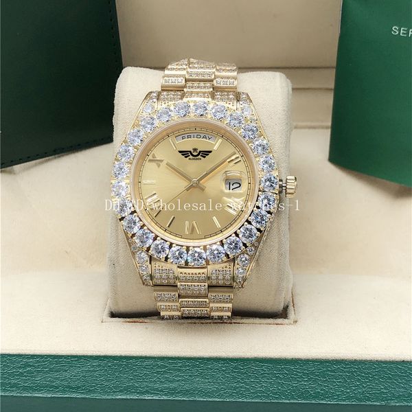 

full diamond gold roman president watch 2288238 gold men automatic mechanical box, Slivery;brown