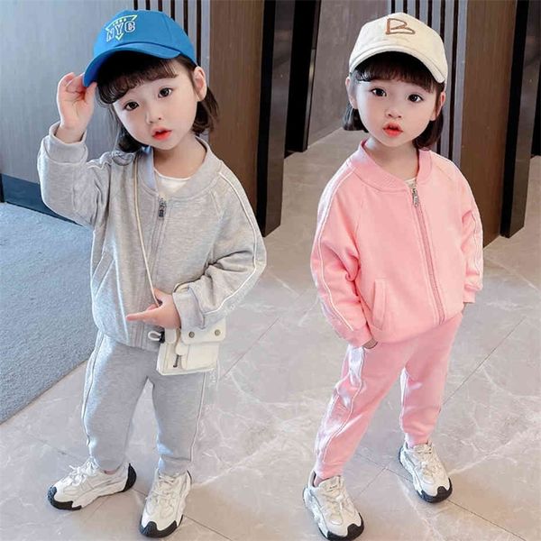 

toddler girls clothes set solid color costume for girls jacket pants tracksuit girl spring autumn children's tracksuits 210412, White