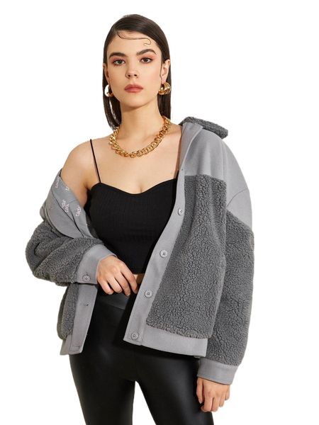 

x tada button through shearling jacket i87r#, Black;brown