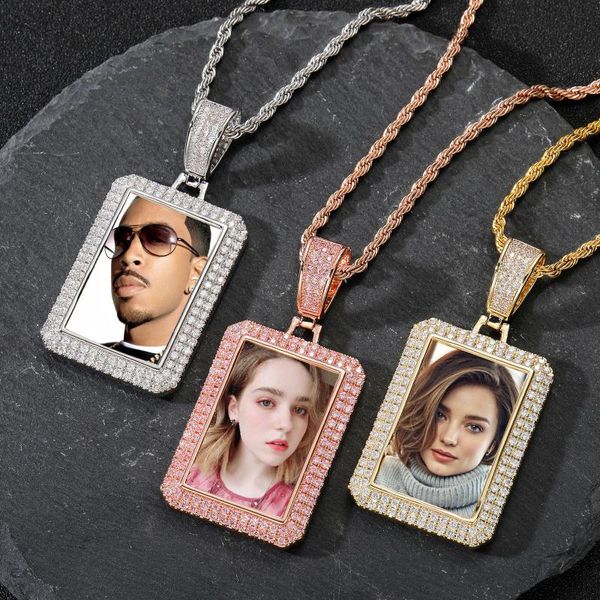 Anhänger Halsketten Diamant Kleine Quadrat PO Rahmen Solide DIY Kreative Halskette Benutzerdefinierte Sammlung Paar Hip Hop NecklacePendant