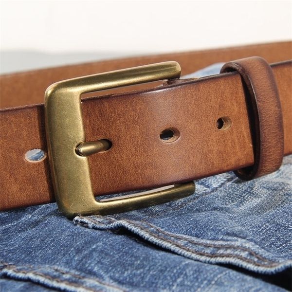 

vintage luxury handmade leather copper buckle mans belt cinturon gotico cowhide retro allmatch casual jeans soft belt abc 220811, Black;brown