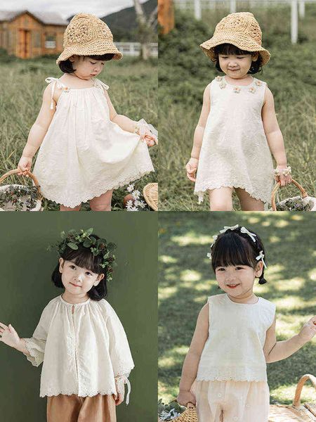 Mädchen Sonnenblumen Kleid Anzug 2022 Sommer Einfarbig Einfache Weste Hemd Baby Mode Rock G220509