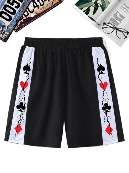 

men lightning & playing card print shorts 00jd#, White;black