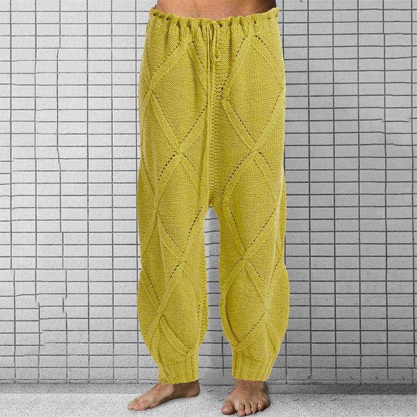 

men jeans new men's knitted pants autumn winter thick warm men solid color casual trousers drawstring mid waist 22 1222, Black