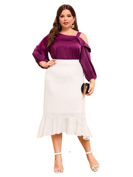 

plus high waist ruffle hem skirt i165#, Black