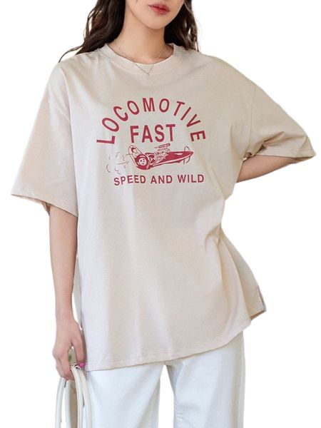 

dazy car & letter graphic drop shoulder tee n08x#, White