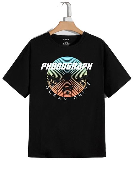 

men tropical and letter graphic tee z958#, White;black
