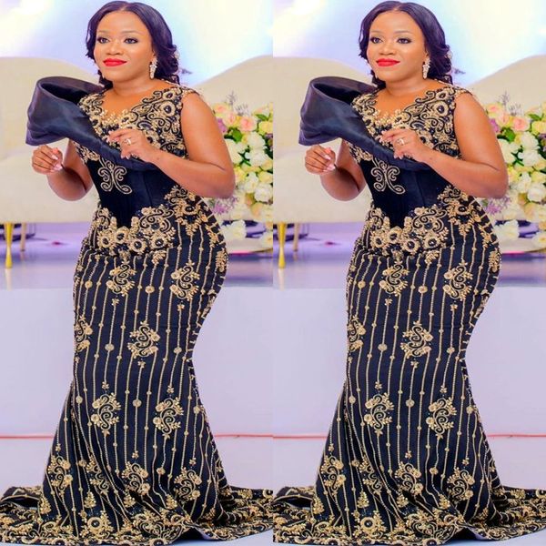 

2022 plus size arabic aso ebi luxurious black mermaid prom dresses beaded crystals evening formal party second reception birthday engagement