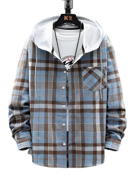 

romwe guys plaid hooded shirt without tee r9pr#, White;black
