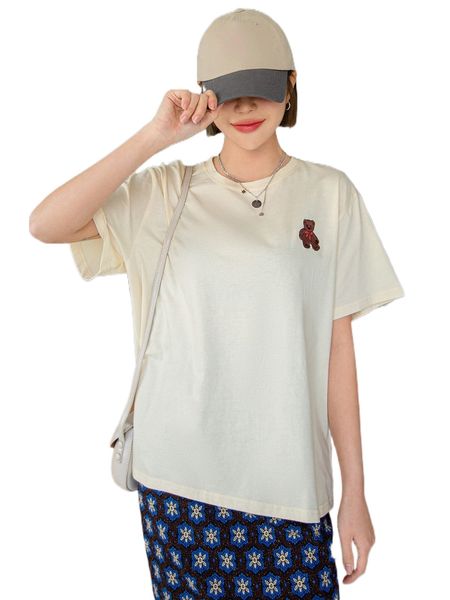 

dazy bear embroidered drop shoulder tee 15jt#, White