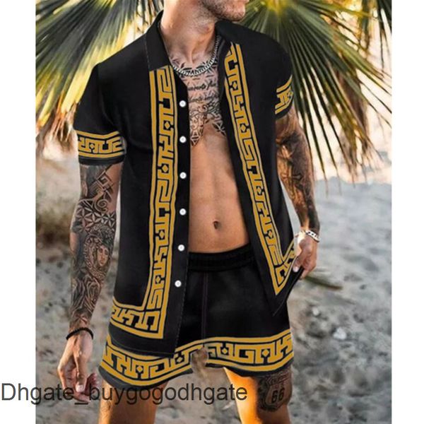 

men's summer casual shirts tracksuit hawaiian sets t-shirts printing luxury swim short sleeve button men shirt suit vacation beach fash, White;black