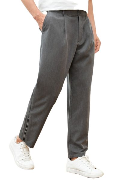 

men zip hem tailored pants h01s#, Black