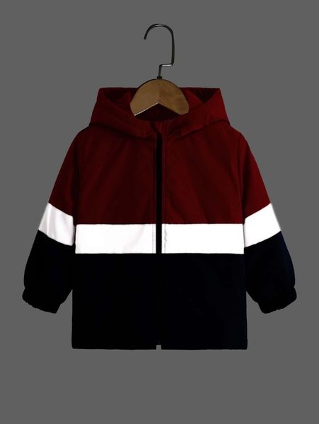 

toddler boys reflective color block hooded coat she, Blue;gray