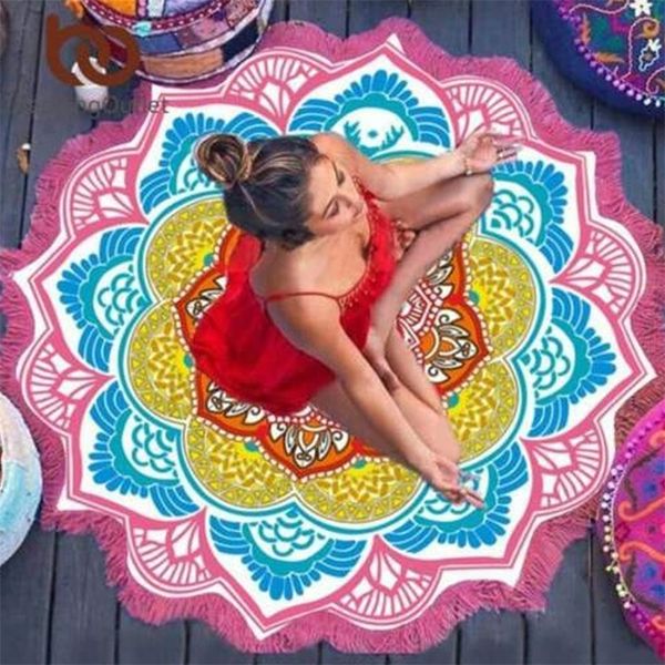 Indian Mandala Goblen Plajı Havlu Güneş Biçimi Yuvarlak Bikini Battaniyesi Lotus Bohemian Yoga Mat Kamp Yatağı Yeni T200601