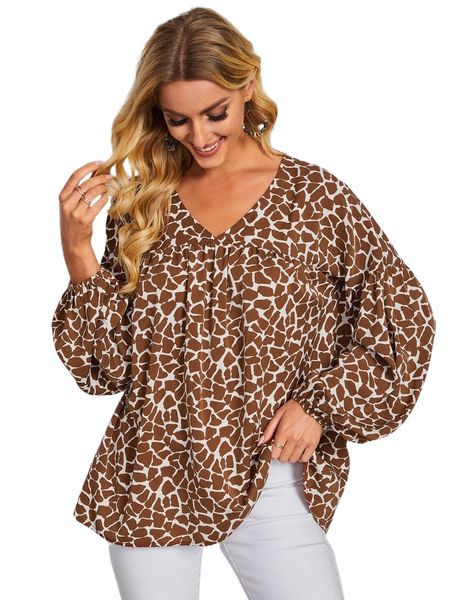 

emery rose bishop sleeve allover geo print 46ei#, White