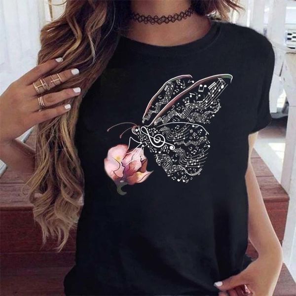 

women flower butterfly fashion print t shirt casual short sleeve ladies t tee female shirt clothes womens graphic tshirt 220615, White