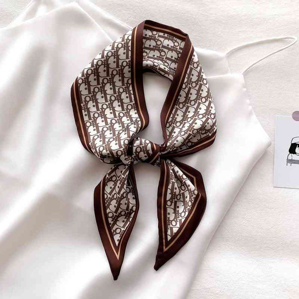 

designer silk head bag hair scarf european american spring and autumn summer letter decoration small silk womens fashion foreign style scarf, Blue;gray