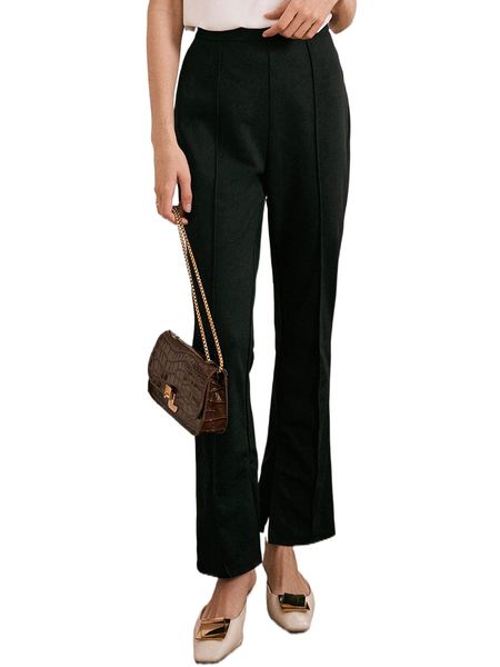 

fold pleated split hem flare leg pants c2iy#, Black;white