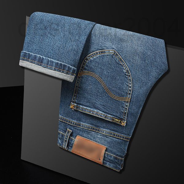 

men's jeans designer men's cotton elastic slim small straight leg primary color jeans spvm, Blue
