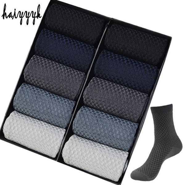 

10 pairs bamboo fiber men's socks business breathable deodorant compression socks men long big size eur 38-46 220719, Black