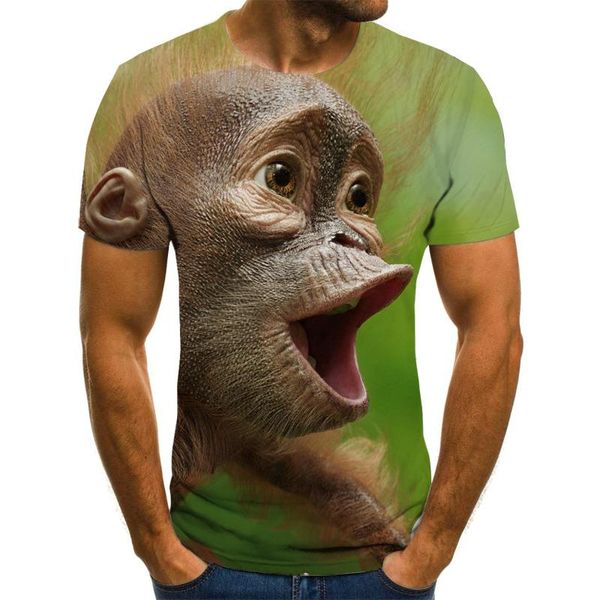 Herren T-Shirts 3D-gedrucktes Anime-Affen-Design, modisch, Sommer, lässig, Rundhals-T-Shirts für Herren