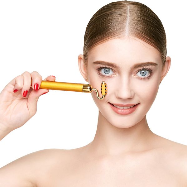 

aa battery powered vibration germanium stone face massage tool handheld rolling facial neck massaging beauty gold bar for skin firm and lift