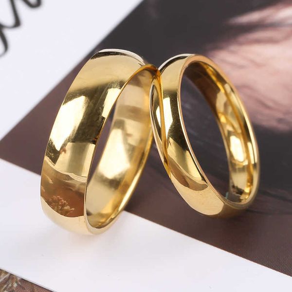 

rings simple fashion style smooth stainless steel classic gold color couple for women and men wedding engagement jewelry, Silver