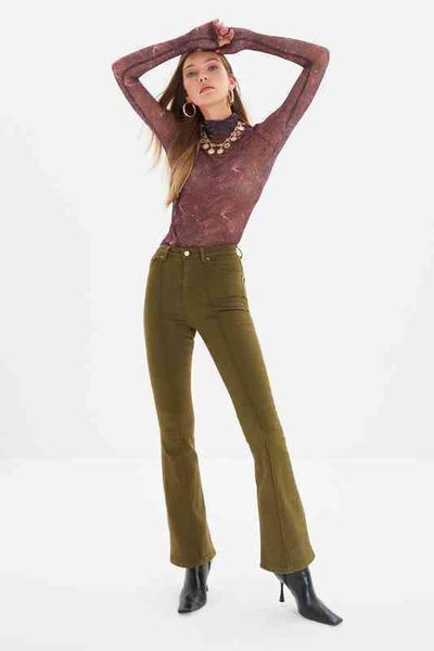 

trendyol stitch detail high waist flare jeans twoaw22je0129 221225, Blue