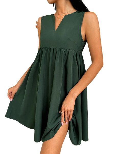 

notch neck smock dress d1mh#, Black;gray