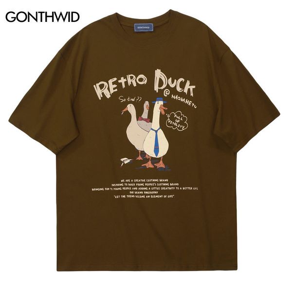 

vintage tshirt streetwear hip hop retro duck print t shirt men cotton short sleeve tshirt harajuku summer casual tee220622, White;black