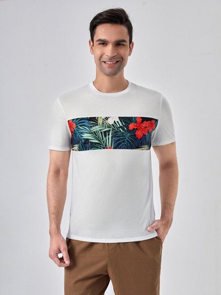 

men floral & tropical print tee e3rz#, White;black