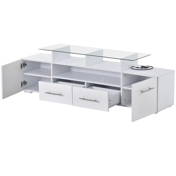 

new arrivals living room modern stylish functional tv stand with color changing led lights universal entertainment center high gloss cabinet