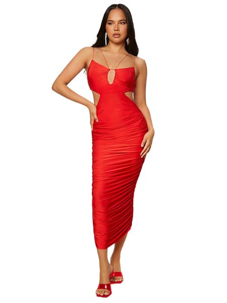 

cut-out backless ruched bodycon dress m6wu#, Black;gray