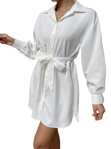 

drop shoulder belted shirt dress j1vb#, Black;gray