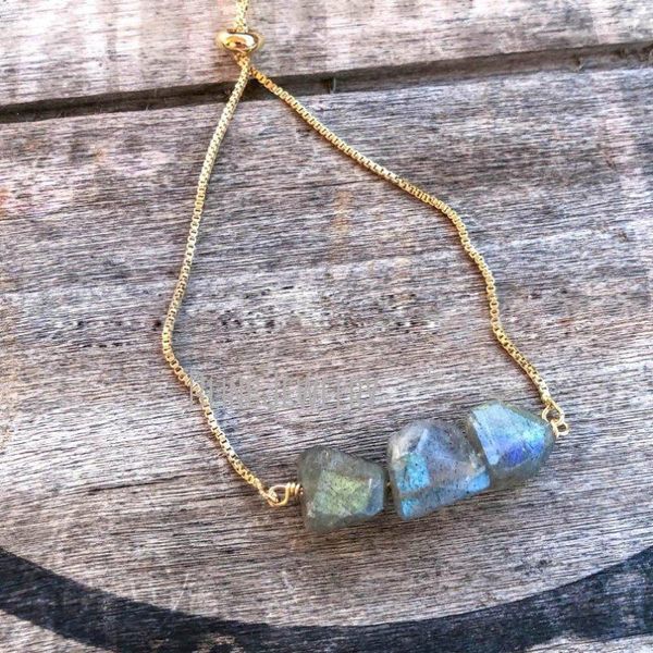 Bracciale regolabile in labradorite con fili di perline Bolo Blue Flash Idee regalo per lei Stratificazione Impilabile Polsino DanityBeaded Lars22