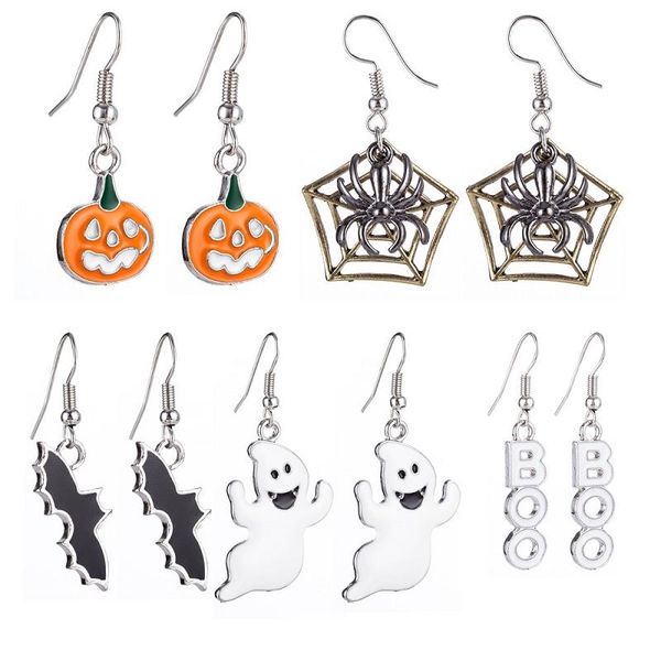 

5 styles halloween pumpkin earring new bat spider halloween earrings kids jewelry accessories for girls gift, Red;brown