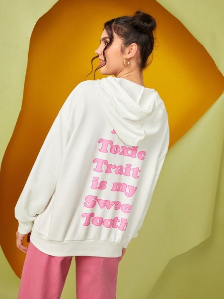 

x isabella ny slogan graphic drop shoulder drawstring hoodie c5m3#, Black