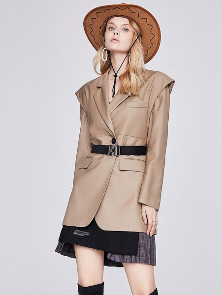 

jazzevar 2 in 1 lapel collar flap detail blazer without belt h29c#, White