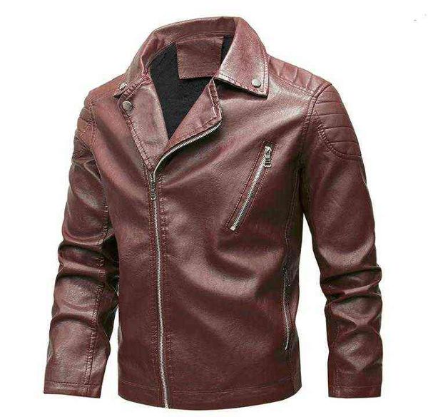 

2020 mens leather jackets casual winter solid collar motorcycle pu leather jackets mens faux biker windbreaker jackets 6xl t220728, Black