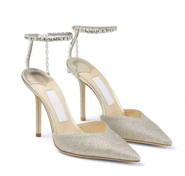 

2022 landon luxury saeda sandals dress shoes crystal strap glitter high heels pumps satin suede leather bridal wedding party eveningwear wom, Black