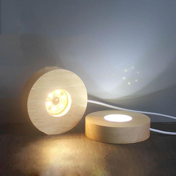 Bases de suportes de lâmpadas Base de madeira redonda quente Night Light LED Display para pirâmide Bola de cristal esfera DIY Acessórios de iluminação